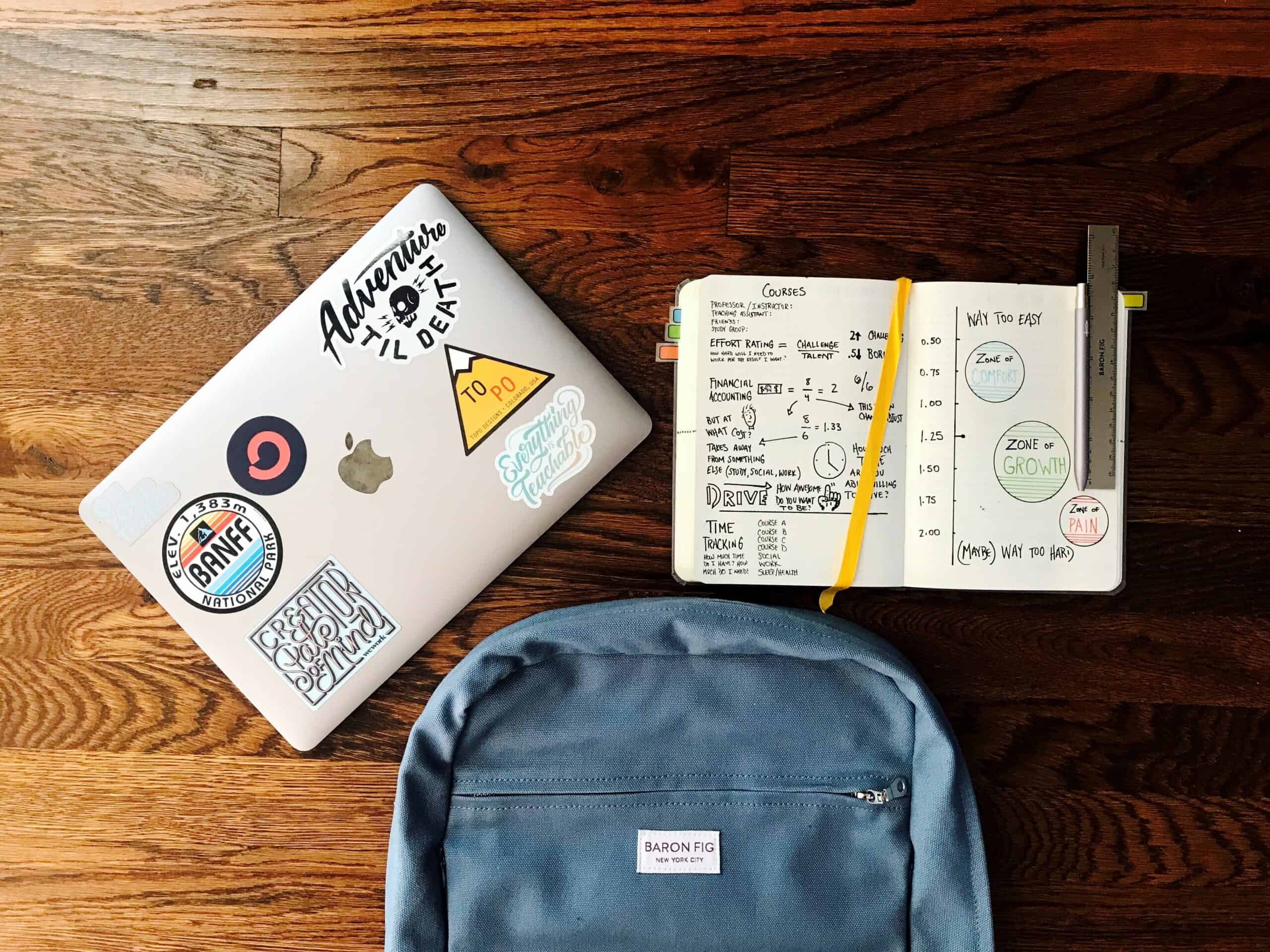 Back pack, laptop and notebook for back to school